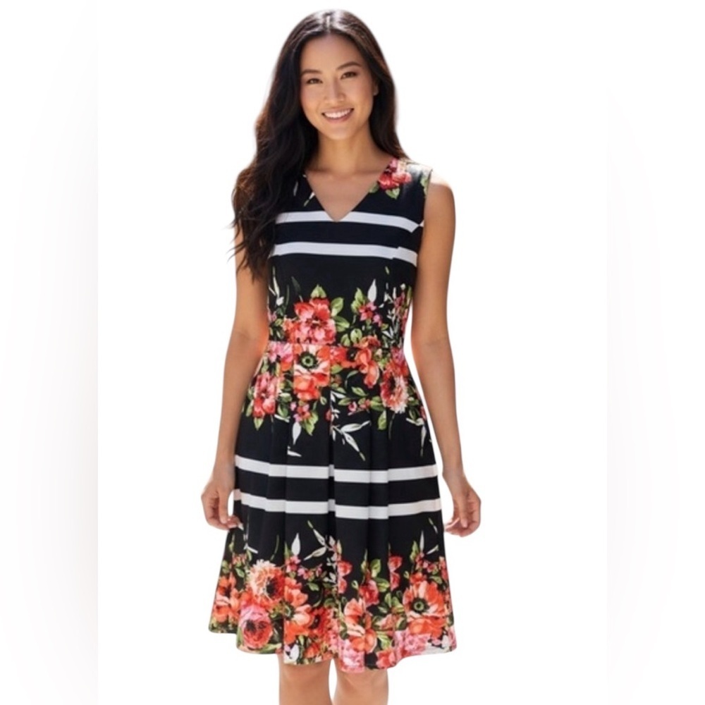 Shelby & Palmer Floral Striped Fit & Flare Dress Size 10 Sleeveless
